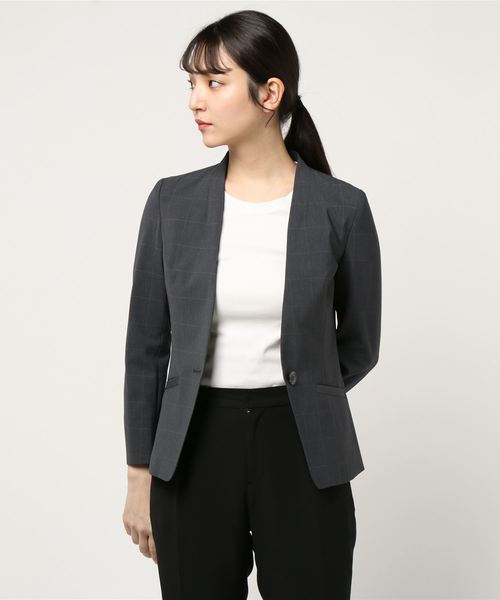 新品安い ジャケット PayPayモール店 - 通販 - PayPayモール ノーカラージャケット ウイドペンチェックカラーレスジャケット ZOZOTOWN 新作正規店