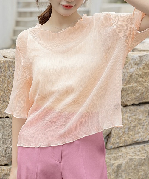 DAY CLOSET ブラウス シャツ レディース 半袖シースルーメロウ