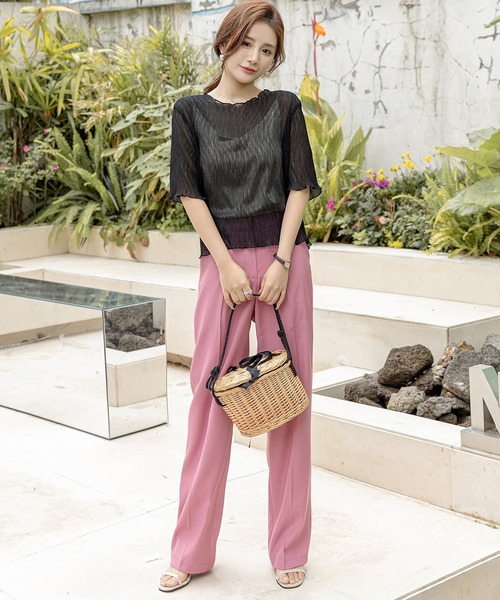 DAY CLOSET ブラウス シャツ レディース 半袖シースルーメロウ