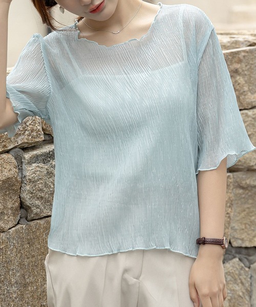 DAY CLOSET ブラウス シャツ レディース 半袖シースルーメロウ