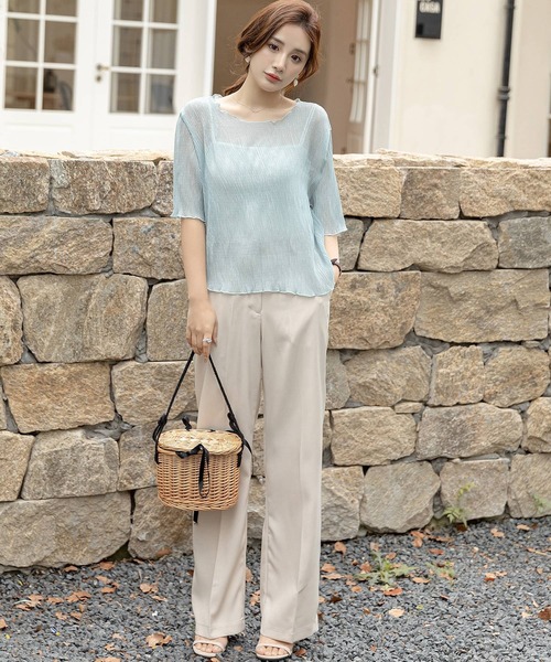 DAY CLOSET ブラウス シャツ レディース 半袖シースルーメロウ