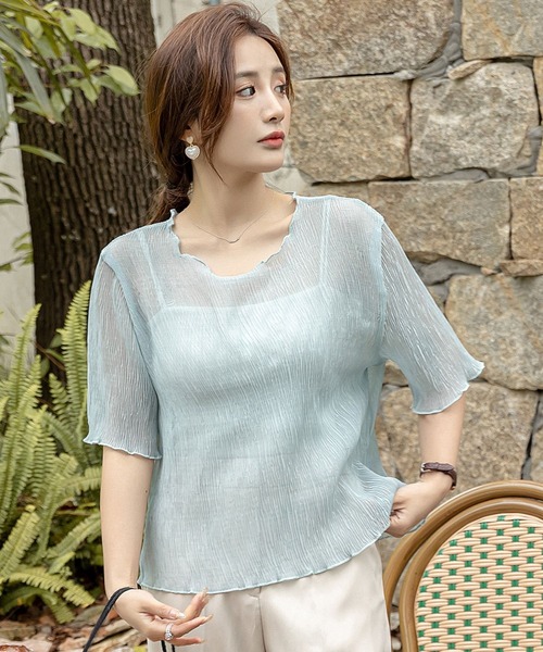 DAY CLOSET ブラウス シャツ レディース 半袖シースルーメロウ