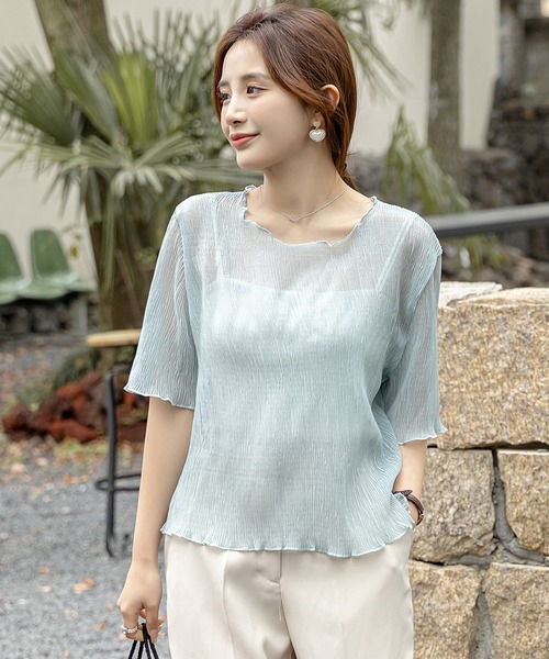 DAY CLOSET ブラウス シャツ レディース 半袖シースルーメロウ