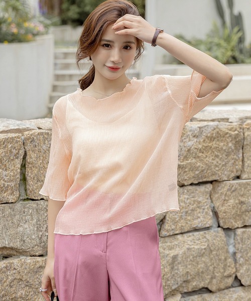 DAY CLOSET ブラウス シャツ レディース 半袖シースルーメロウ