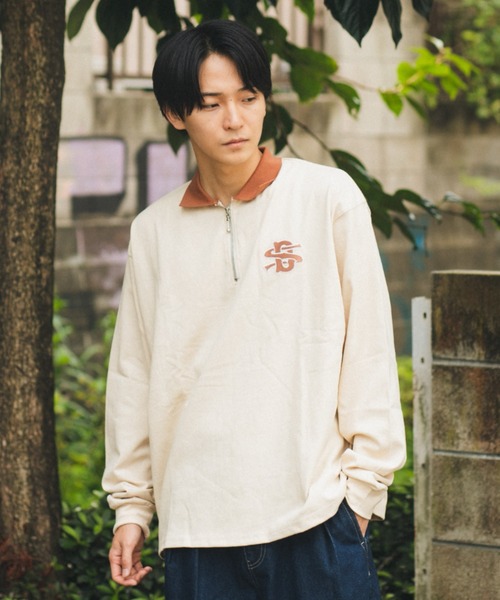 BROKEN BASE（ブロークンベース） tシャツ 配色刺繍ハーフジップ