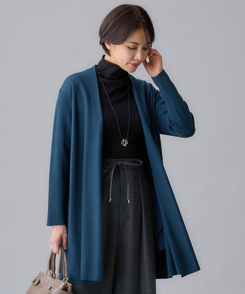カーディガン 「洗える」ウールニットコンビジャージー ライトアウター レディース 自由区 カーディガン 「洗える」ウールニットコンビジャージー