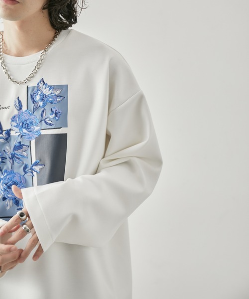 SALE★ソレイアード オーバーシャツ モノトーン総柄プリントオーバーサイズ半袖シャツ(NEZ)（Tシャツ
