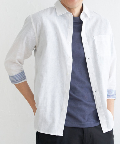 新品　七分袖シャツ　Mサイズ ikka シャツ 「吸水速乾」7分袖イージーケアリネン無地シャツ