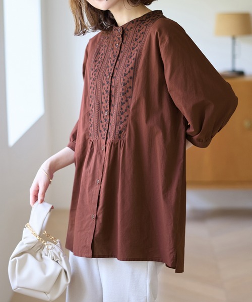 あん吉刺繍おしゃれチュニック 送料無料】刺繍 ブラウス チュニック Tシャツ トップス 花柄刺繍