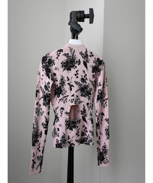 ニット セーター back open printed rib knit レディース