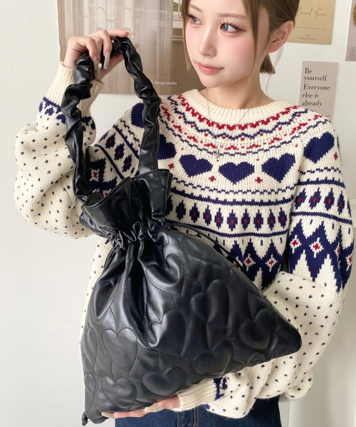 【極美品　限定品】スナイデル　ハートキルティング　巾着バック　黒 ハートキルティング 巾着ショルダーバッグ（ショルダーバッグ