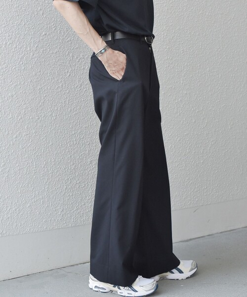 吟*様 60s フランス ウール 黒シャン スラックス ワイドフレア
