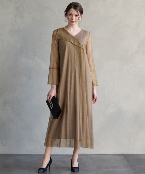 AIMER（エメ） ドレス ラメレースアシンメトリービックカラーAライン