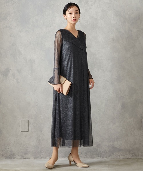 AIMER（エメ） ドレス ラメレースアシンメトリービックカラーAライン