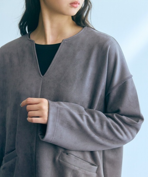 slattgir tシャツ 高身長 フェイクスエードダンボールキーネック
