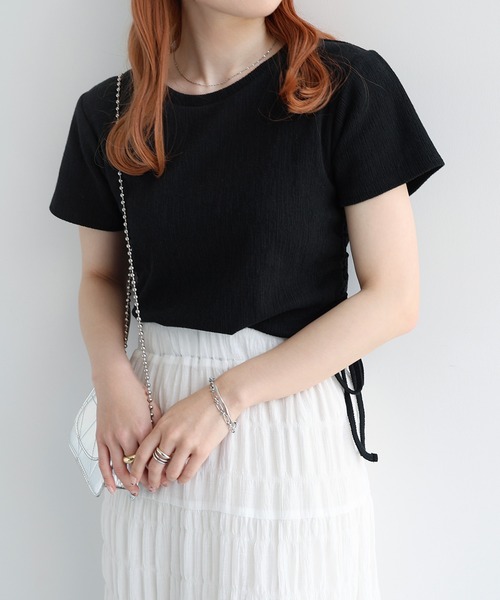 ANNITAN 半袖トップス Freesia tシャツ 半袖 サイドギャザードロストリボン半袖トップス