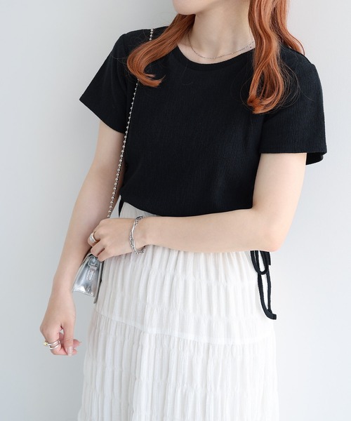 Freesia tシャツ 半袖 サイドギャザードロストリボン半袖トップス
