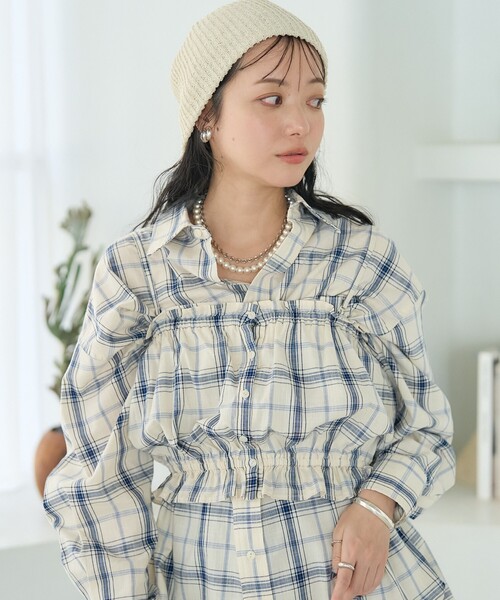 ゆーみん ⭐️クロエ　長袖ブラウス　フリル　カシュクール　ギンガムチェック FREAK'S STORE ブラウス シャツ スプリング チェック