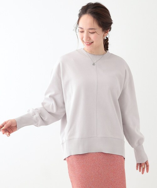 ドゥロワー　異素材トップス　ホワイト SHOO・LA・RUE（シューラルー） tシャツ 「洗える/S-LL」長めのリブで