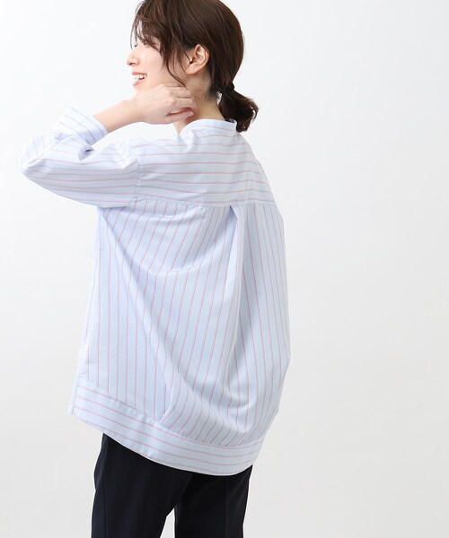ブラウス シャツ 「洗える」ドビー強撚ストライプ コクーンシルエット ブラウス レディース ブラウス シャツ 「洗える」ドビー強撚ストライプ コクーン