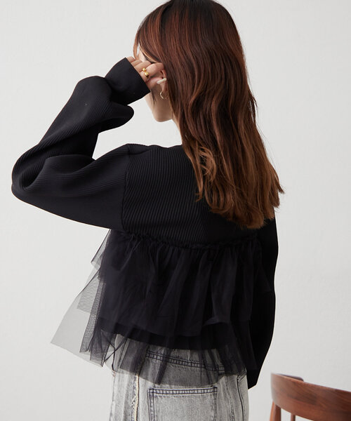 新品タグ付 シニカル チュール ニット カーディガン ブラック 黒 Mサイズ 新品タグ付 CYNICAL チュール ニット カーディガン 黒 Mサイズ