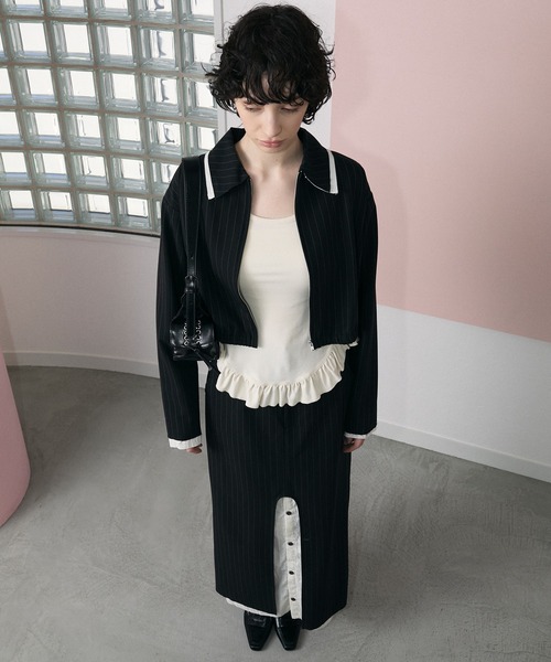 le ELMi ブルゾン アウター Damage layered stripe shirt