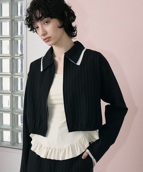 le ELMi ブルゾン アウター Damage layered stripe shirt