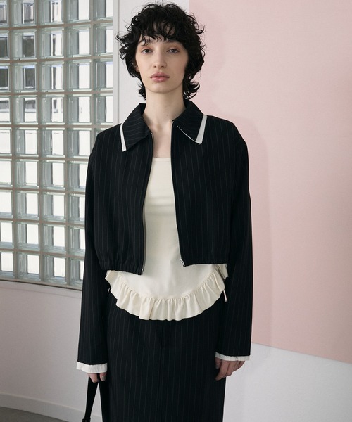 le ELMi ブルゾン アウター Damage layered stripe shirt