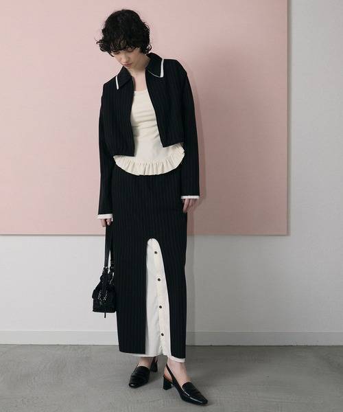 stripe shirt blouson ストライプシャツブルゾン le ELMi ブルゾン アウター Damage layered stripe shirt