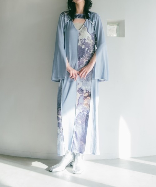sahara ワンピース Art Print Layered Dress/アートプリント