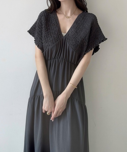 Meiru ワンピース 肩シャーリングティアードワンピース : ZOZOTOWN