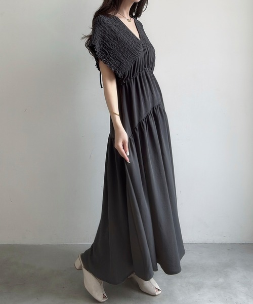 Meiru ワンピース 肩シャーリングティアードワンピース : ZOZOTOWN