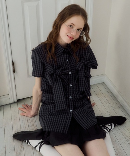 ブラウス シャツ check ribon open shirt レディース ブラウス シャツ check ribon open shirt レディース : ZOZOTOWN