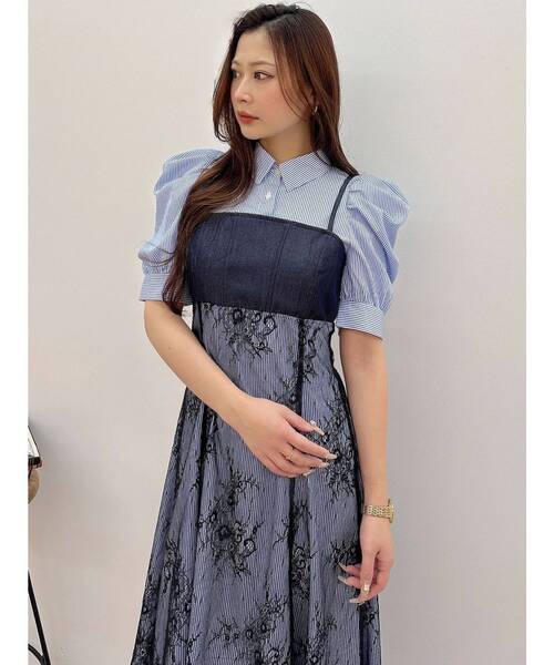 マーキュリーデュオ ビスチェドッキングパワショルシャツワンピース MERCURYDUO ワンピース ビスチェドッキングパワショルシャツ