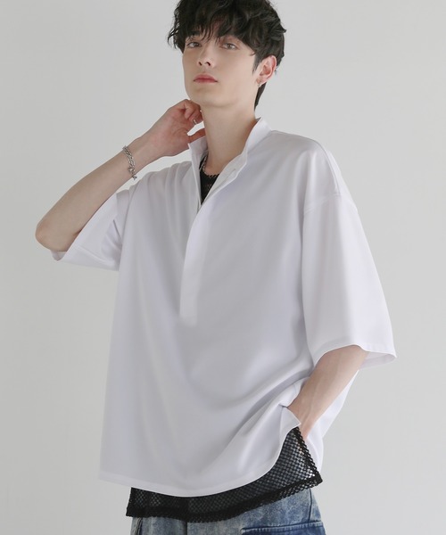 LILL 「防シワ」ルーズシルエットハーフジップシャツ メンズ