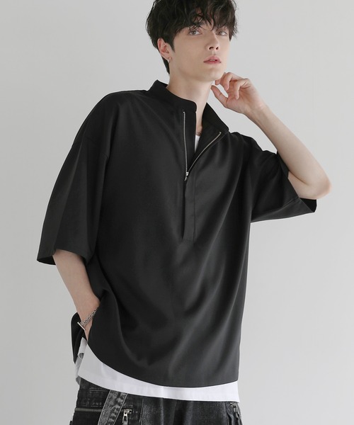 LILL 「防シワ」ルーズシルエットハーフジップシャツ メンズ