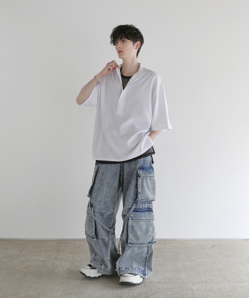 LILL 「防シワ」ルーズシルエットハーフジップシャツ メンズ