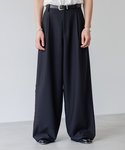 SINSS スラックス Fringe tuck wide straight slacks / フリンジ