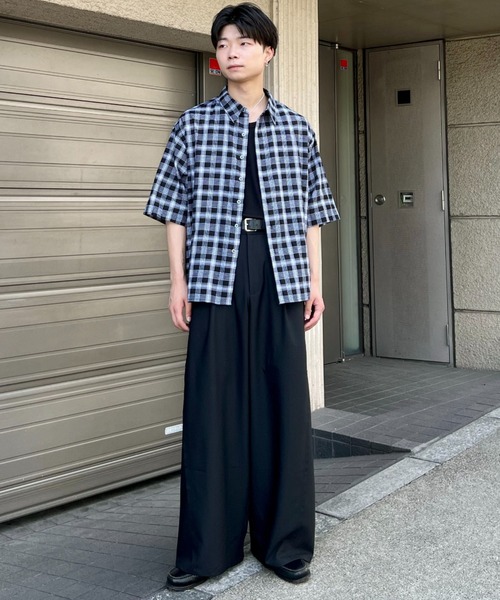 SINSS ワイドパンツ スラックス Fringe tuck wide straight slacks