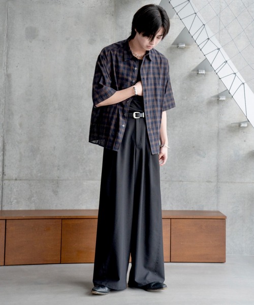 SINSSスラックス Two tuck wide straight stripe slacks / 2タックワイド