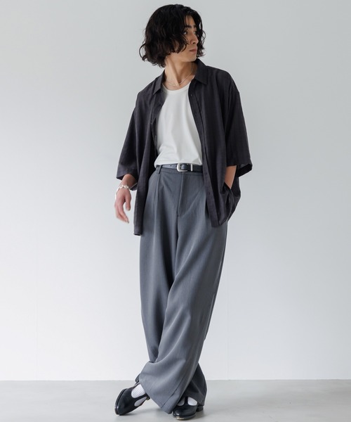 SINSS スラックス Fringe tuck wide straight slacks / フリンジ