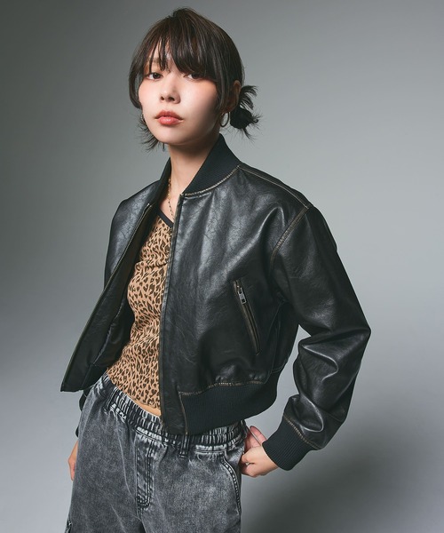X-girl（エックスガール） ブルゾン アウター DISTRESSED FAUX LEATHER