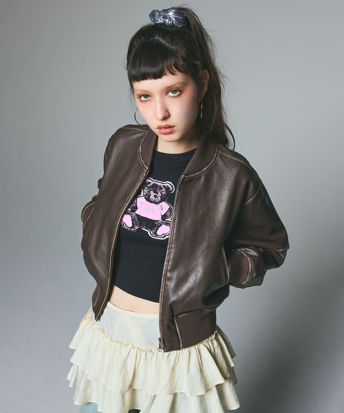 X-girl（エックスガール） ブルゾン アウター DISTRESSED FAUX LEATHER