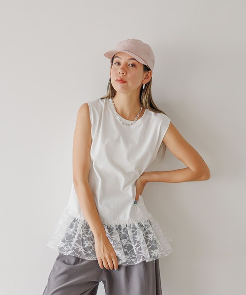 BAYFLOW（ベイフロー） tシャツ レースヘムノースリーブプルオーバー