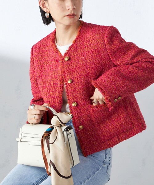 ships ツイードジャケット SHIPS any: ツイード シングル ポケット ジャケット［NAVY BLUE