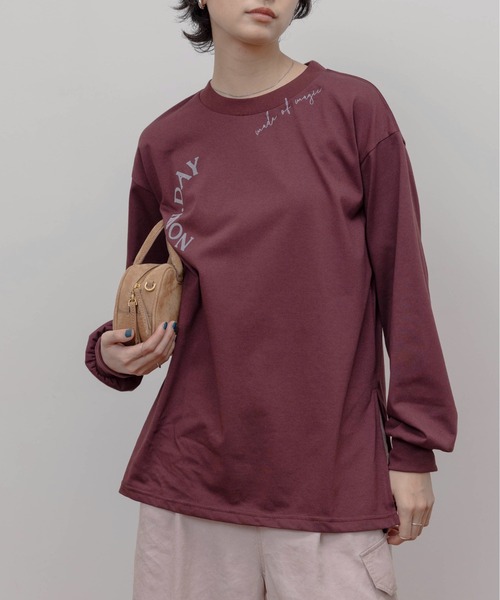 ★【新品】エイミーロウ フロッキー&エンブロスリットロンT ピンク 今季新作！★ フロッキー＆エンブロスリットロンT（Tシャツ/カットソー