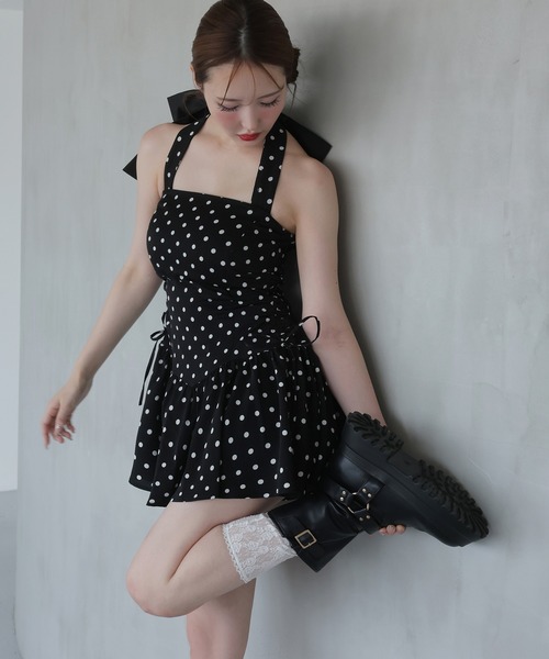 nice claup アメスリバックリボンミニワンピース ドット 新品、未使用、タグ付き NICE CLAUP アメスリバックリボンミニ