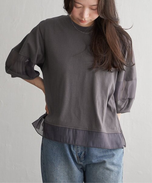 VENCE EXCHANGE tシャツ 半袖 袖オーガンジー切り替えプルオーバー
