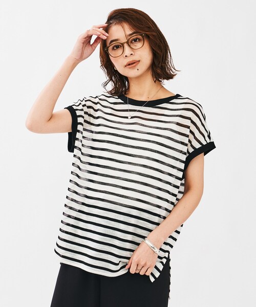 tシャツ シアーボーダーカットソー レディース