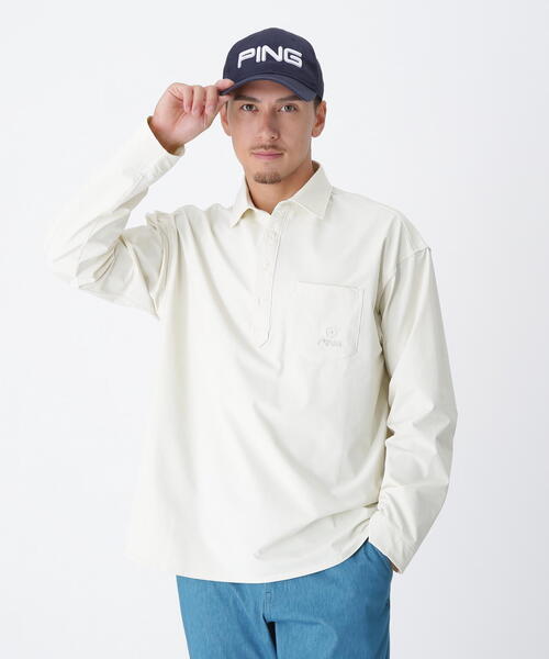 【ホワイト】ストレッチ布帛オーバーシャツ <NATIVE> (MENS) シャツ 「PING APPAREL」ストレッチ布帛オーバーシャツ 「NATIVE